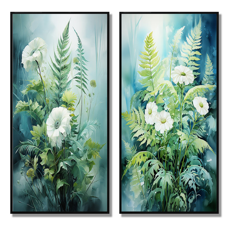 Impression de fougère romantique «Ferns Romantic Impression» - 2 pièces, Cadre noir, H 40 po x l 40 po