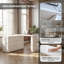 Meuble-lavabo avec un bureau en forme de L, une surface de travail spacieuse et un rangement profond, parfait pour les chambres à coucher et les garde-robes