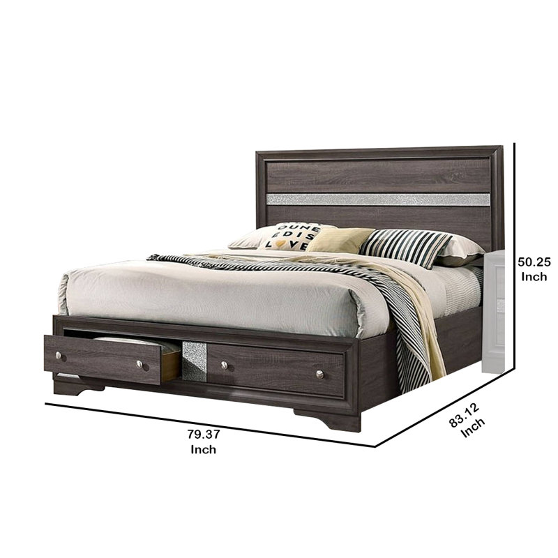 Lininger Solid Wood Storage Bed, Eastern King, Gray