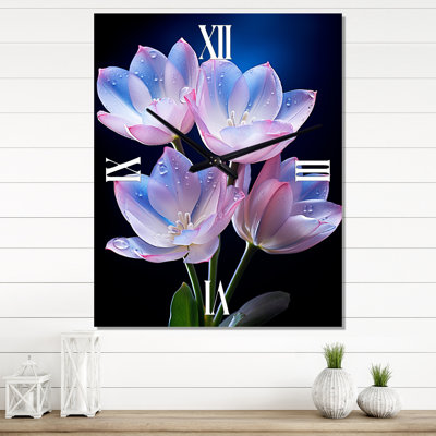 Horloge murale florale - tulipes roses