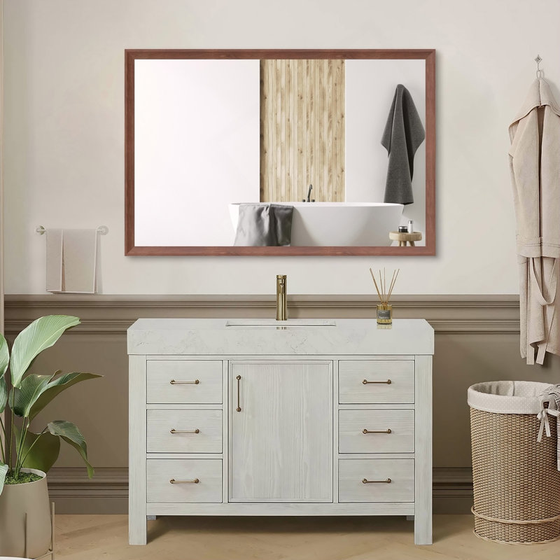 Miroir de salle de bain rectangulaire surdimensionné de 40 po x 36 po avec cadre en noyer