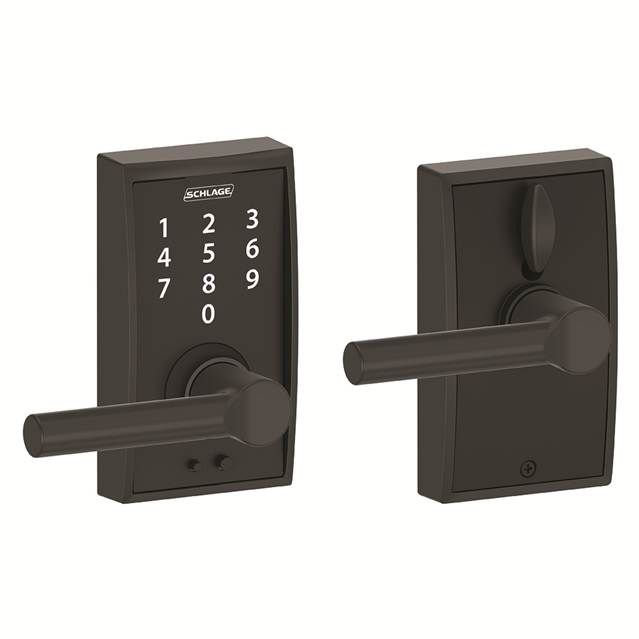 Schlage Touch Keyless Touchscreen Lever with Century Trim and Broadway Lever, Matte Black