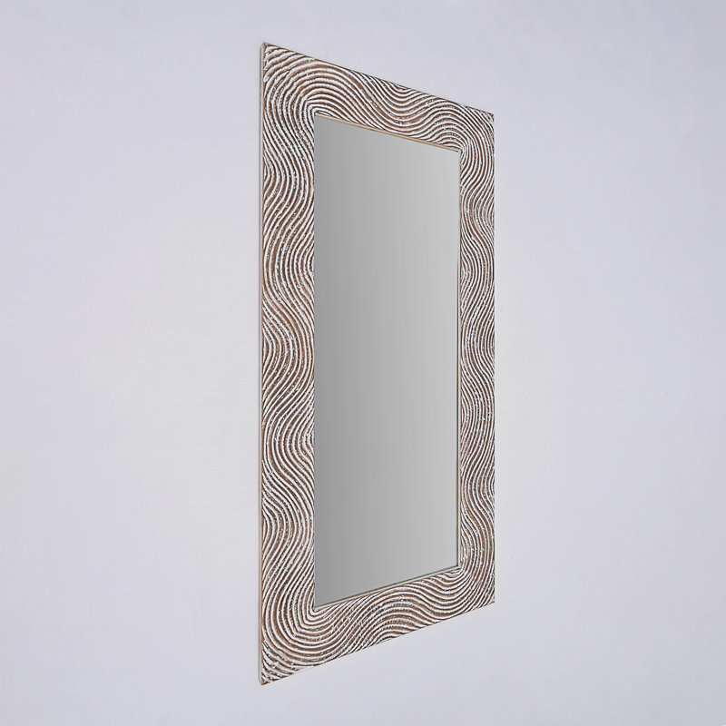 Miroir rectangulaire en bois massif sculpté à la main - 36 po x 72 po