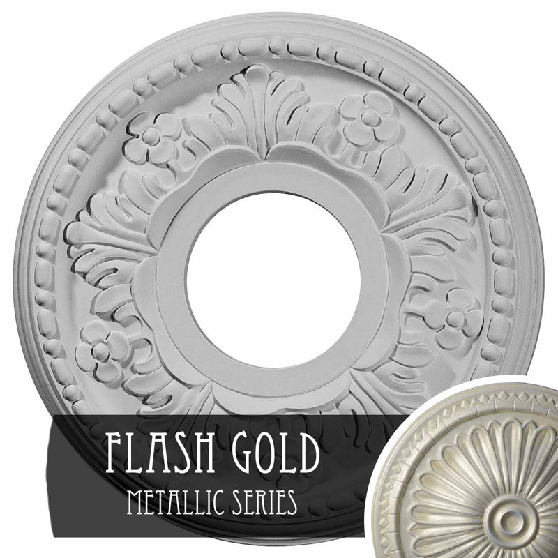 Médaillon de plafond Endurathane Helene, DE 11 7/8 po x P 3 5/8 po x P 7/8 po (convient aux auvents jusqu'à 5 1/4 po), finition or Flash peinte à la main
