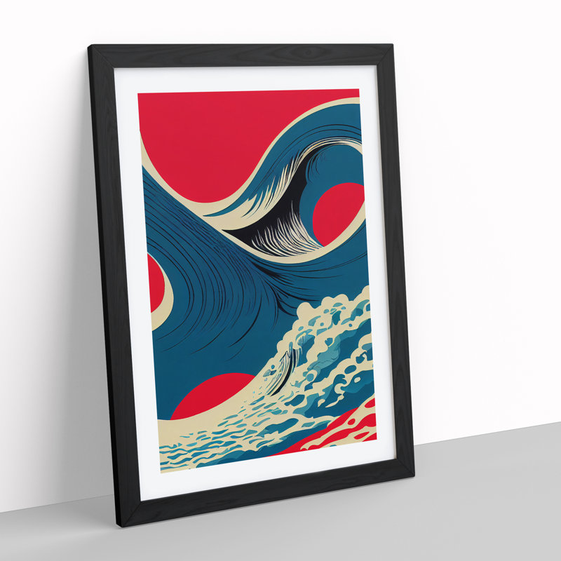 XV1022-3540X Pop Art Ocean Wave No.1 - Single Picture Frame Print, 64cm H x 46cm W, Black
