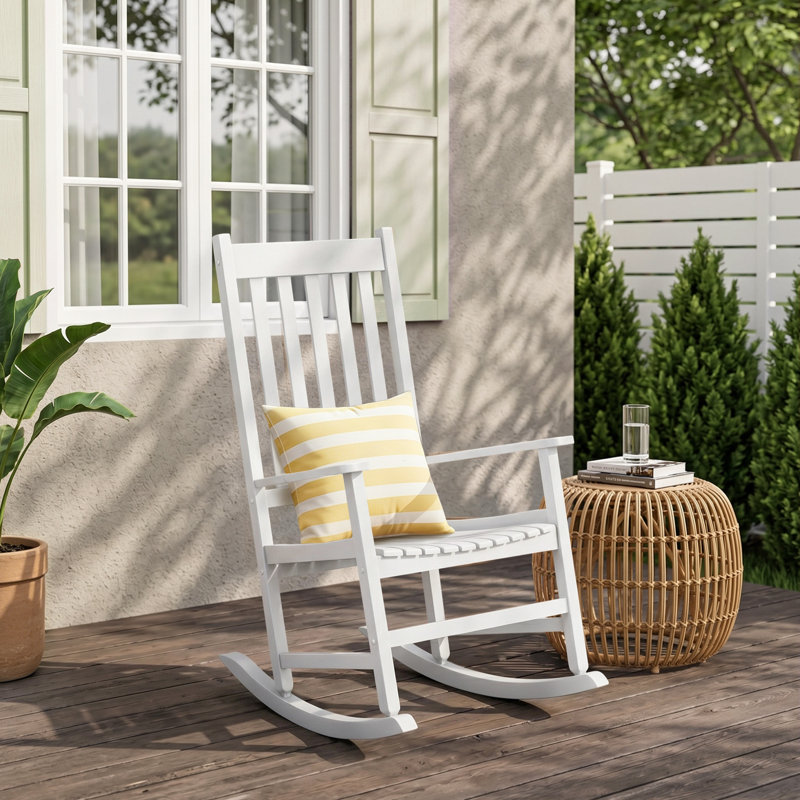 Chaise berçante d'extérieur en bois massif Bello, Blanc