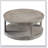 40-Inch Large Curved 2-Tier Traditional Round Wooden Coffee Table With Wheels, Mid-Century Rustic Style For Living Room And Office-448489236