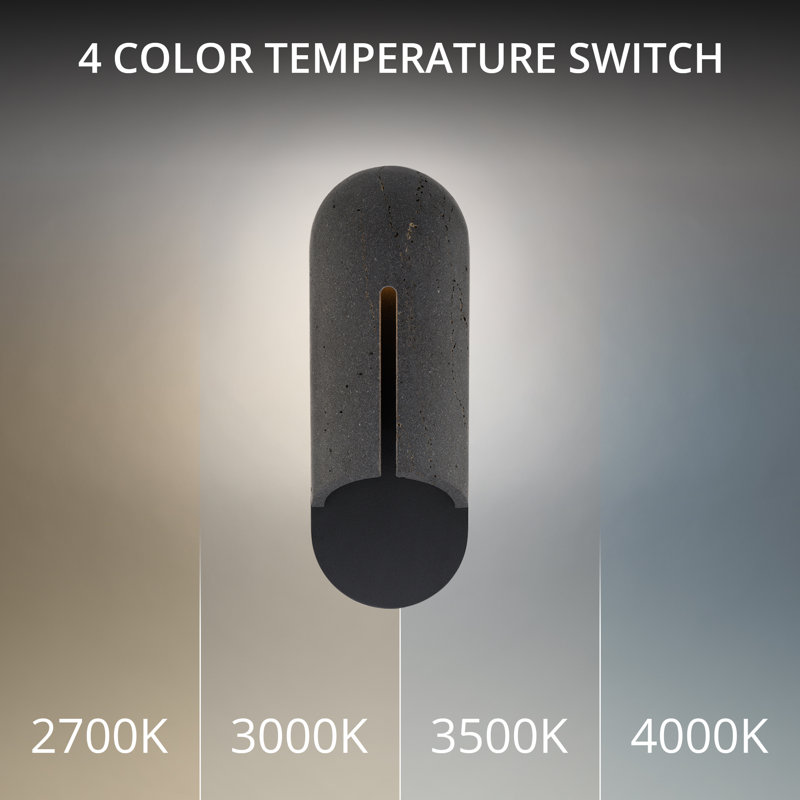 Clog Dimmable 2700K LED Outdoor Wall Light With Color Temperature Switch (2700K/3000K/3500K/4000K), Basalt Stone/Black