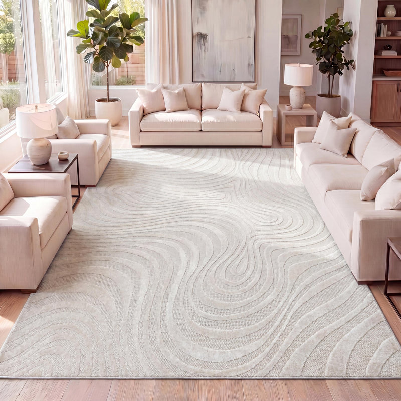 Tapis rayé crème / ivoire Maribo, Rectangle 3 pi 11 po x 6 pi