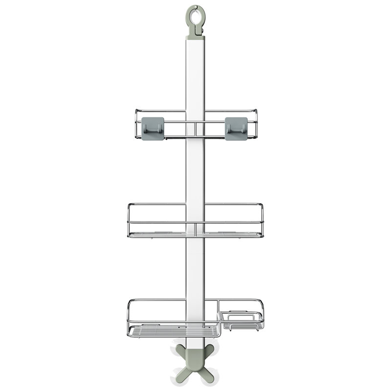 Shower Caddy Hanging Never Rust Shower Organizer Aluminum Over The Head Caddy With 2 Hooks For Razor/sponge Rack With Soap Basket - Silver