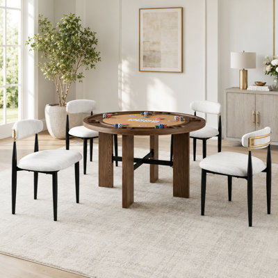 Ensemble de table de salle à manger 5 pièces, table de jeu 48 po avec 4 chaises d'appoint rembourrées, table de poker multifonctionnelle contemporaine avec 6 porte-gobelets