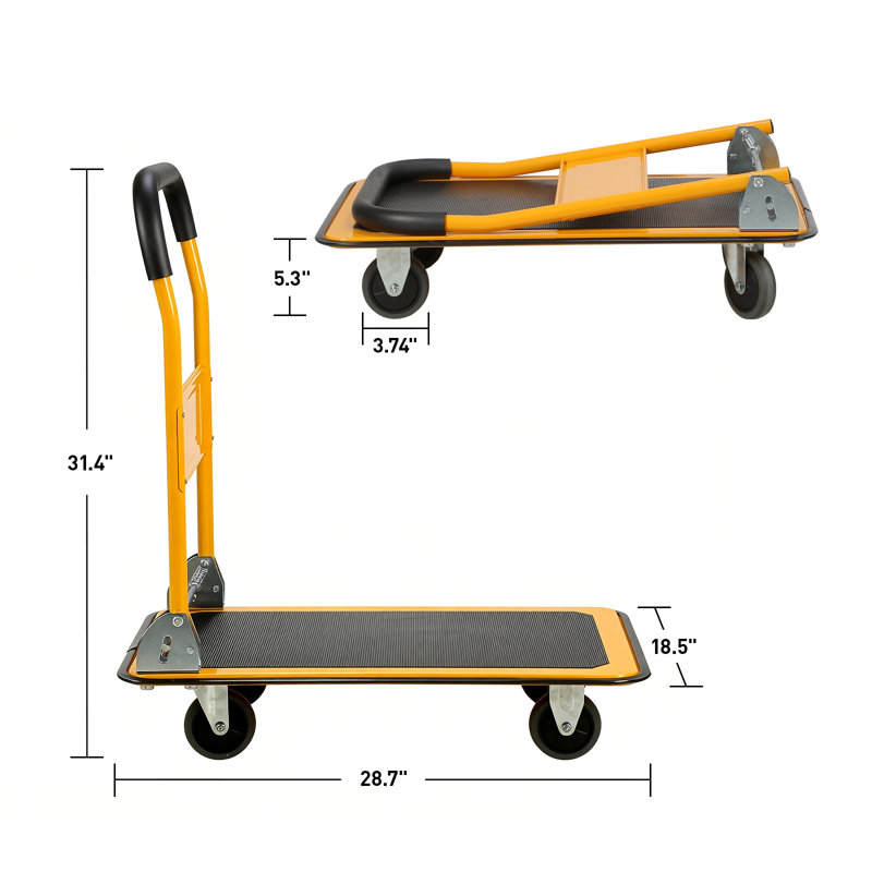 Chariot à plateforme pliable, chariot pliable avec roues pivotantes pour l'entrepôt domestique, capacité de 440 lb, Jaune