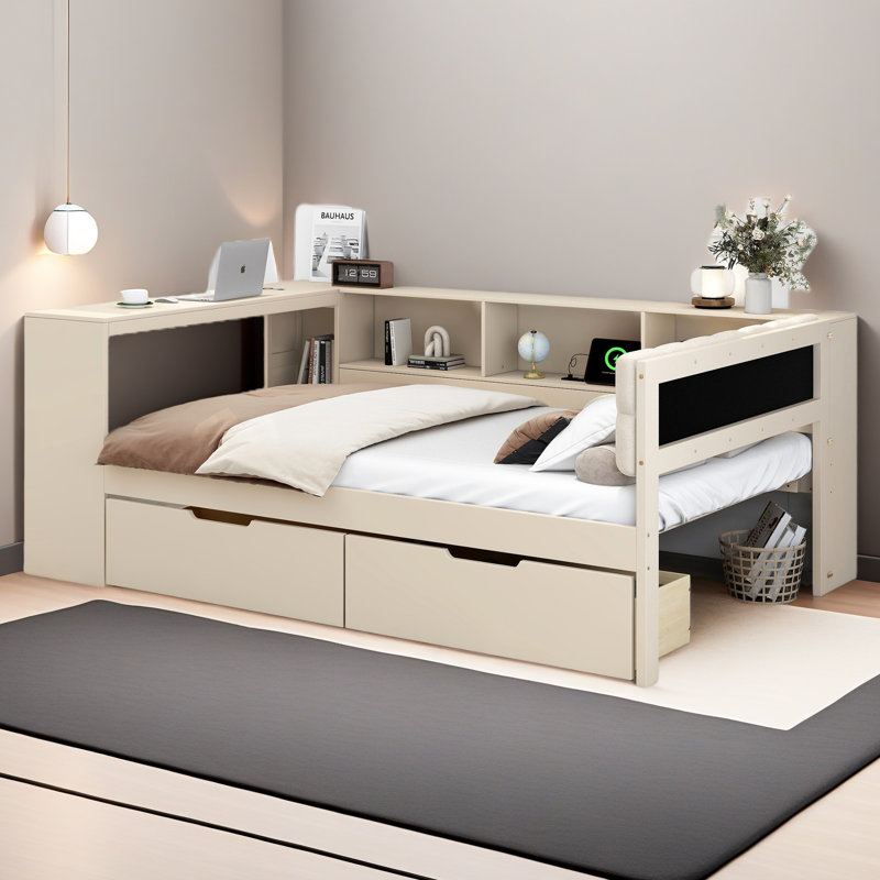 Wood Platform Bed, Cream, Full