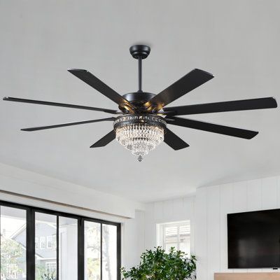 Ventilateur de plafond moderne en cristal 52/62 pouces avec lumières et télécommande