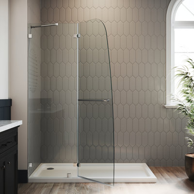 45"W X 72"H Frameless Hinged Pivot Swing Shower Tub Door With 1/4 Clear Tempered Glass;bright silver