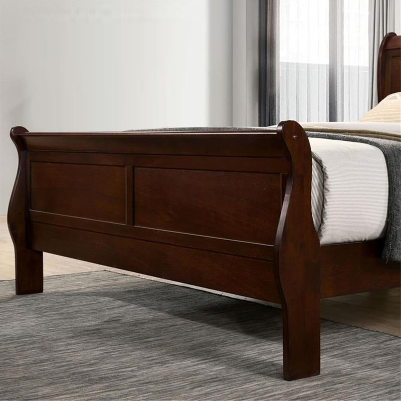 Wooden Bed With Sleigh Headboard In Dark Cherry, Queen