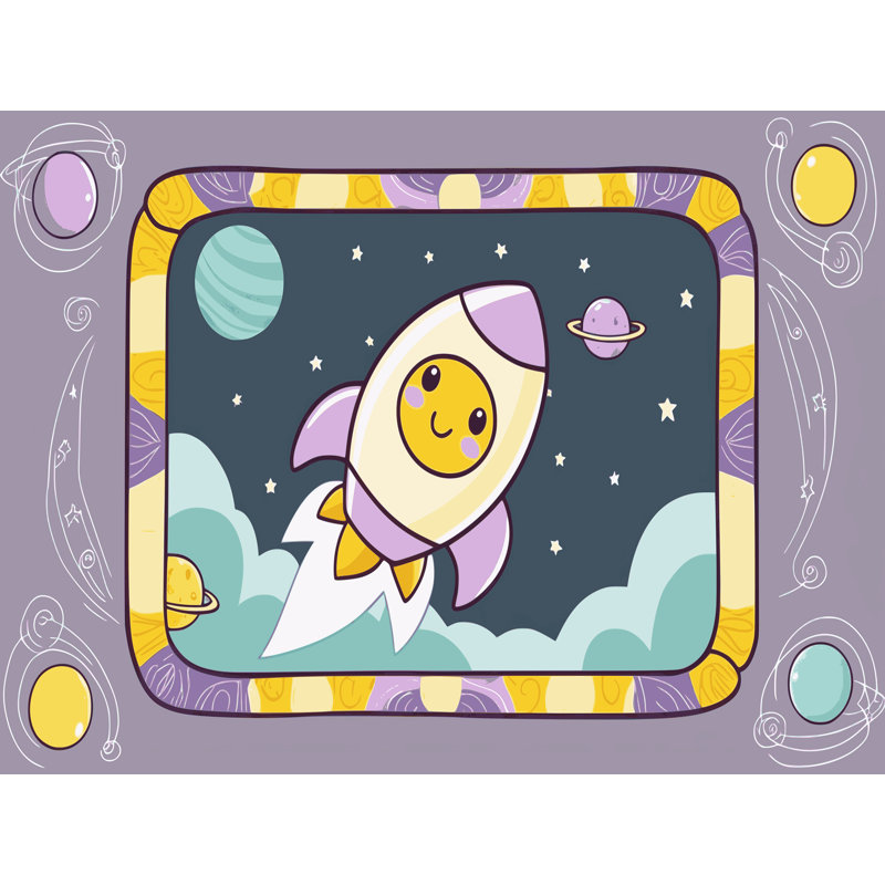 Tapis pour enfant Ardyth Space Planets Astronauts, Rectangulaire 2 pi x 3 pi
