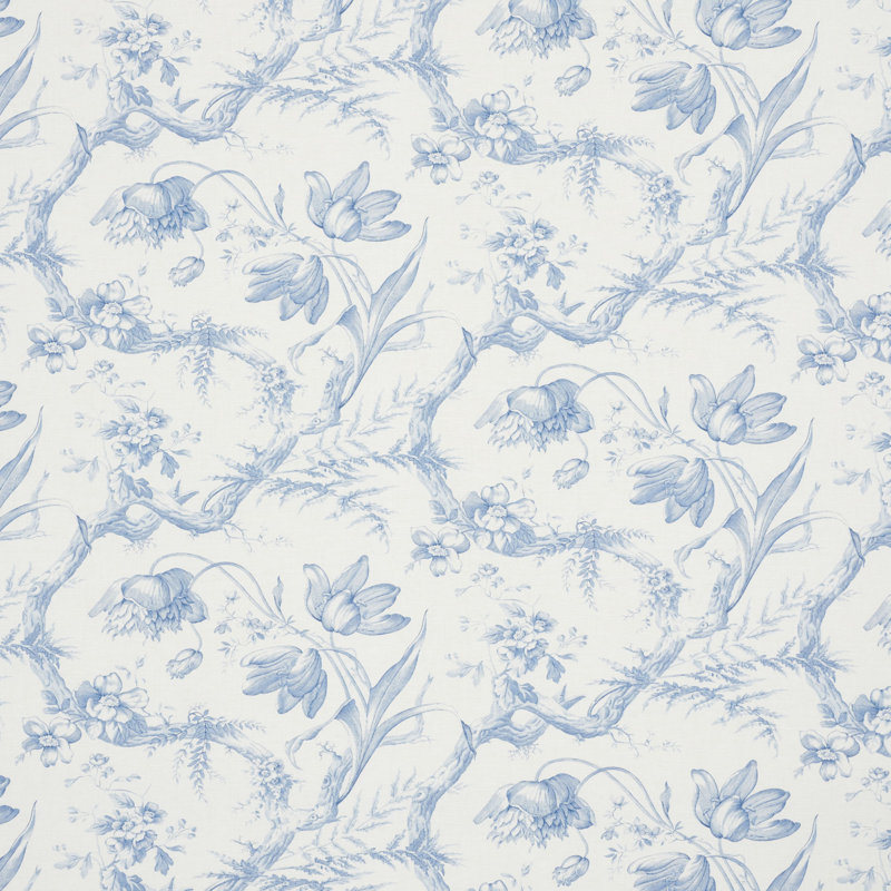 Toile De Fleurs Fabric, Delft