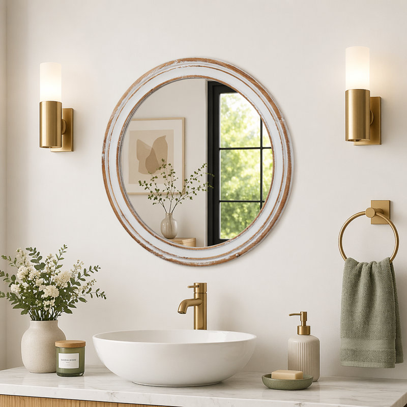 Miroir mural rond en bois pour meuble-lavabo, 31,5 po x 31,5 po