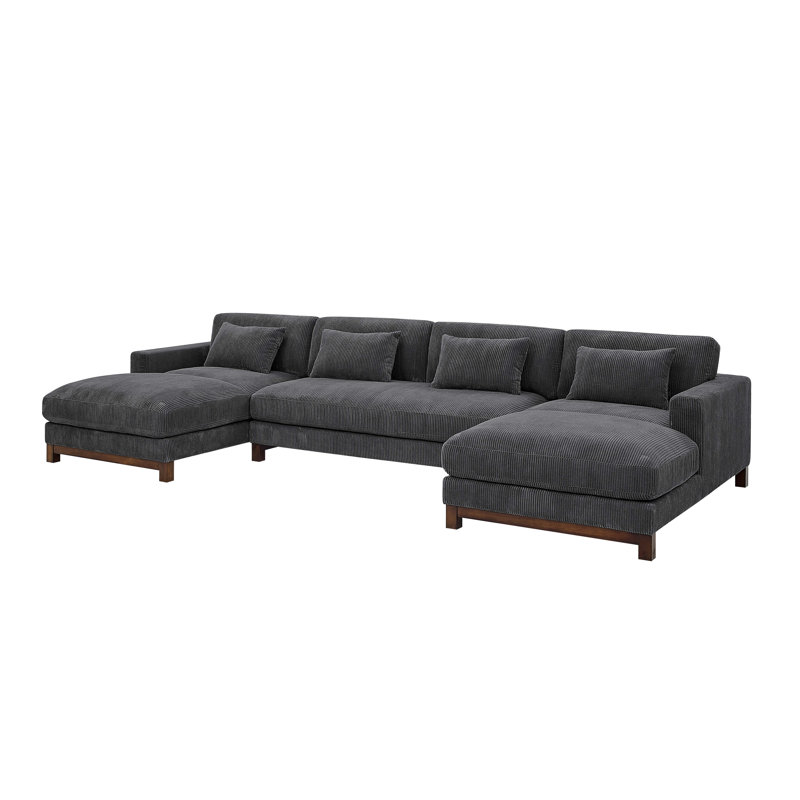 Canapé modulaire de 150 po Stever, Velours côtelé gris foncé