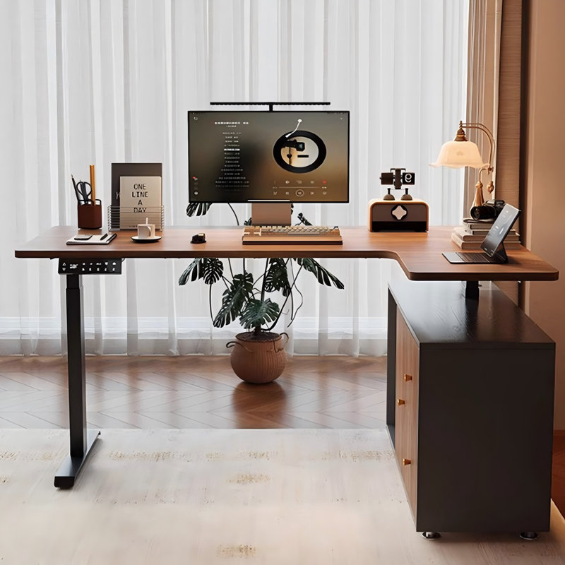 Bureau ajustable électrique rétro avec armoires latérales, H 45,94 po x l 70,87 po x P 43,31 po