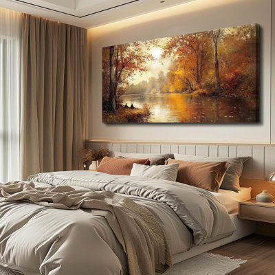 Toile, art mural pour salon, grande décoration murale pour chambre à coucher, bureau moderne, décorations, safran, arbre jaune, peinture de paysage, forêt, œuvre d'art prête à être suspendue, 20 po x 40 po