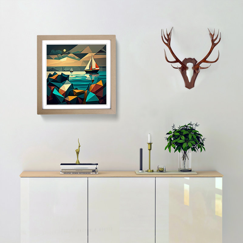 Seascape Geometric - Framed Print, Oak