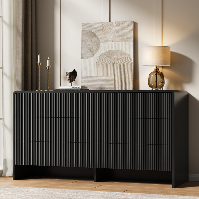 55.1" W 6 - Drawer Dresser, Black