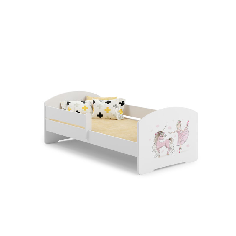 LUK children's bed with railing - Girl with unicorn, Cot Bed / Toddler (70 x 140cm)