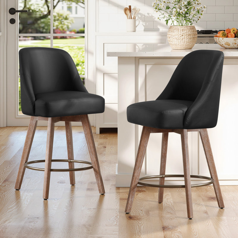  Malikhai Swivel 26" Swivel Upholstered Counter Stool with Solid Wood Frame, Black