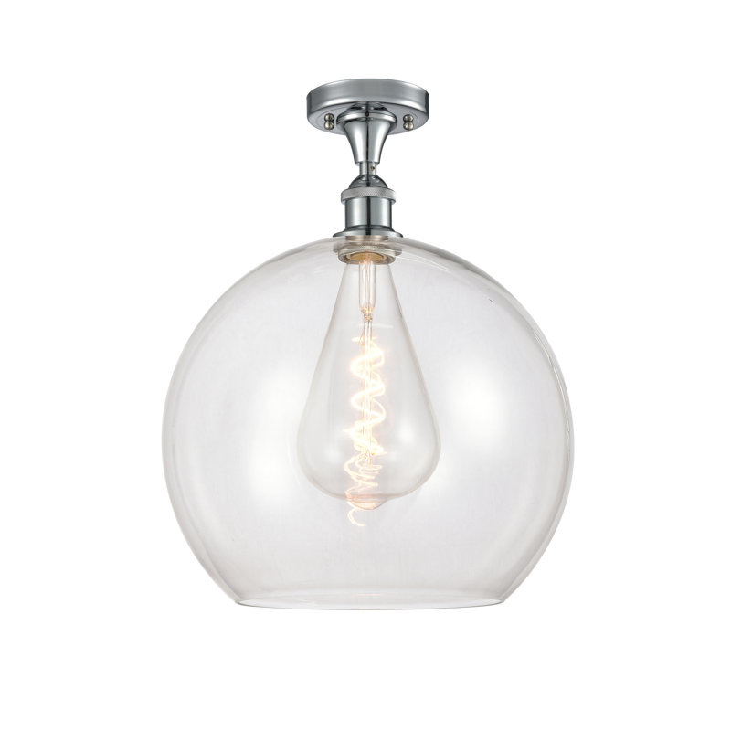 Plafonnier semi-encastré 1 lumière Cindi, Chrome poli, H 18,38 po x l 13,75 po x P 13,75 po, Transparent