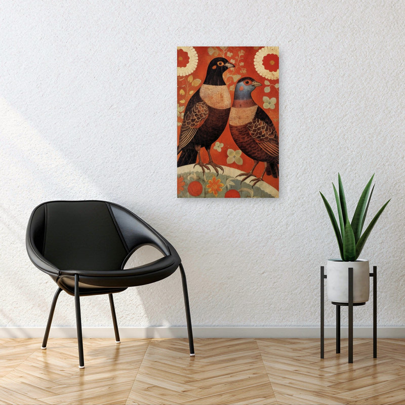 «Avian Elegance Colorful Retro Rustic Bird Flower Nature», reproduction d'art murale, 36" H x 24" W