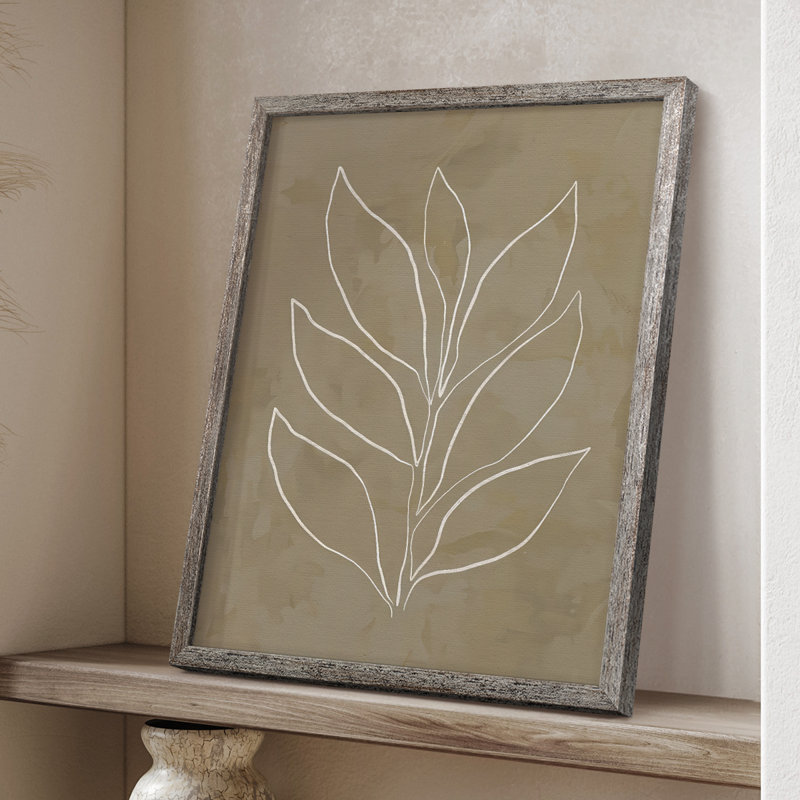 «Leaf Line Art I», reproduction encadrée - bois massif, H 15 po x l 12 po