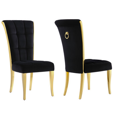 Chaise d'appoint rembourrée en velours noir Hrithika