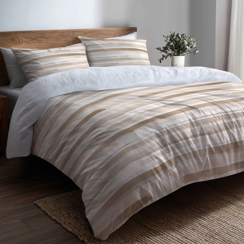 Ensemble de literie à rayures de 3 pièces - Ensemble de housse de couette à rayures beige sable
