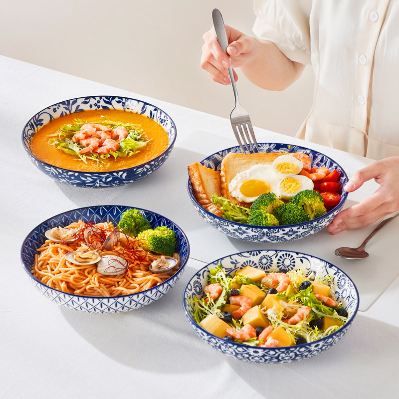 vancasso 36 oz Ceramic Pasta Bowl Set, Wide Shallow Salad & Soup Bowls, Large Serving Bowls for Pasta, Ramen & Cereal, Stackable For 6 People