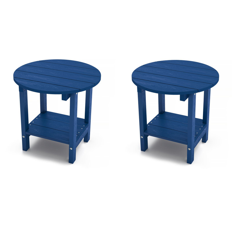 18 Inch Round Outdoor Side Table Adirondack Plastic/Resin Patio Side Table Weather Resistant End Table With Storage Shelf(Set Of Two)