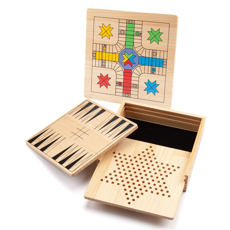 Jeu d'échecs en bois GSE 9-en-1, dames, backgammon, dominos, dames chinoises, tic-tac-toe, ludo, cartes à jouer et jeu de dés de poker