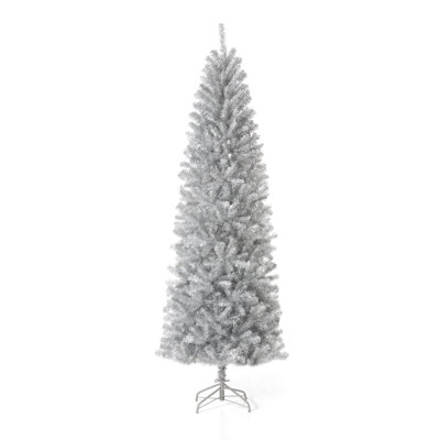 Josalee Slender Silver Tinsel Pine Christmas Tree
