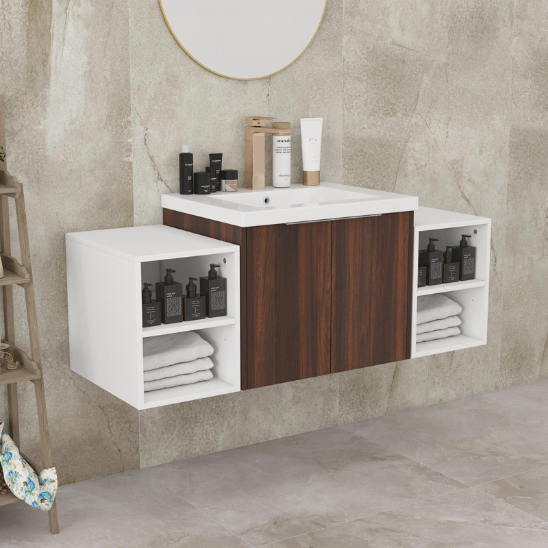 Ensemble de meuble-lavabo mural, Noyer de Californie