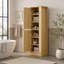 Armoire de rangement autoportante de 68 po de hauteur pour salle de bain, armoire de rangement en panneau de fibres à densité moyenne avec crochets latéraux et tablettes réglables, armoire de rangement pour salle de bain, salle de lavage-133286837