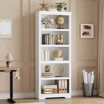 5-Tier Farmhouse Bookcase with Adjustable Shelves, Floor Standing Open Display Storage Rack, Anti-Slip Design