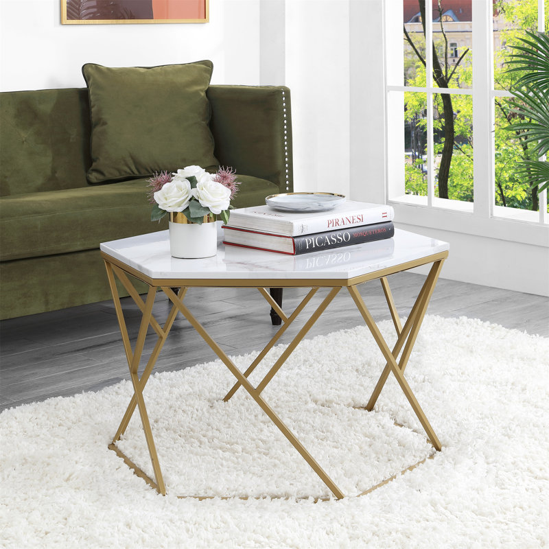 Table basse Southerland, Marbre, Doré