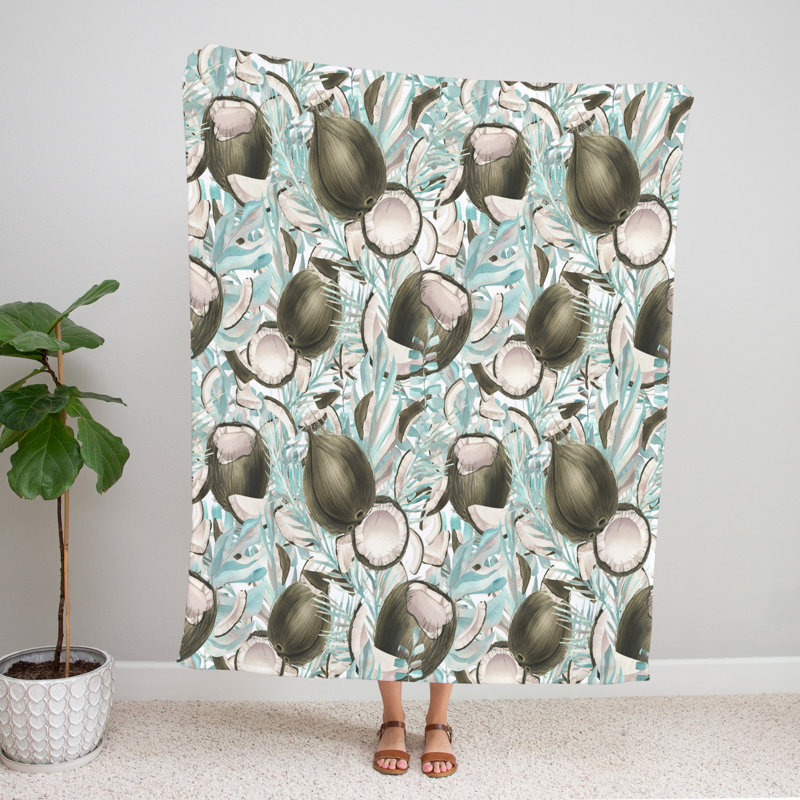 Throw Blanket, 51" W x 60" L, Floral/Abstract, Blue/Brown