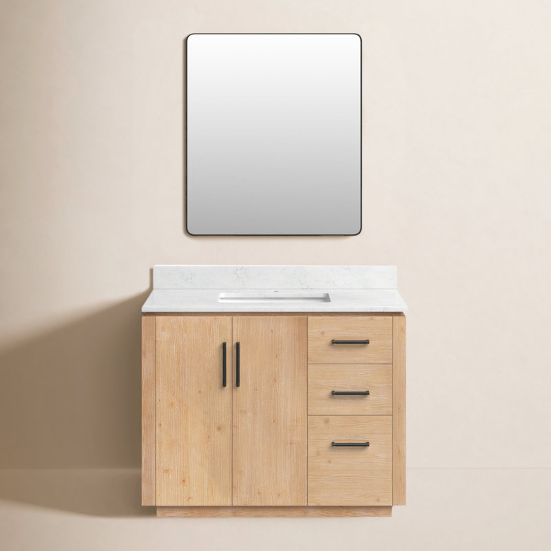 Cloverfield 42'' Single Bathroom Vanity with Cultured Marble Top, Fir Wood Brown, Matte Black