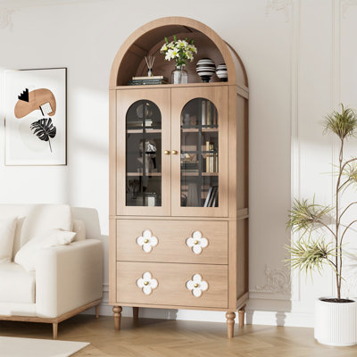 Armoire de rangement arquée en bois massif, finition naturelle