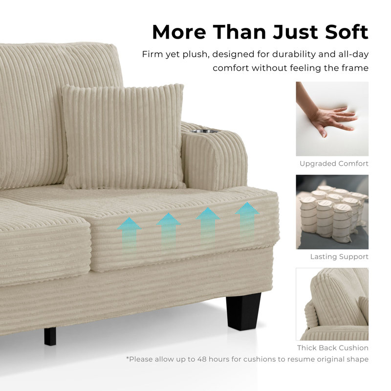 Luka 2-Piece Chenille Sofa Set, Beige, 2 Pcs: Sofa, Loveseat