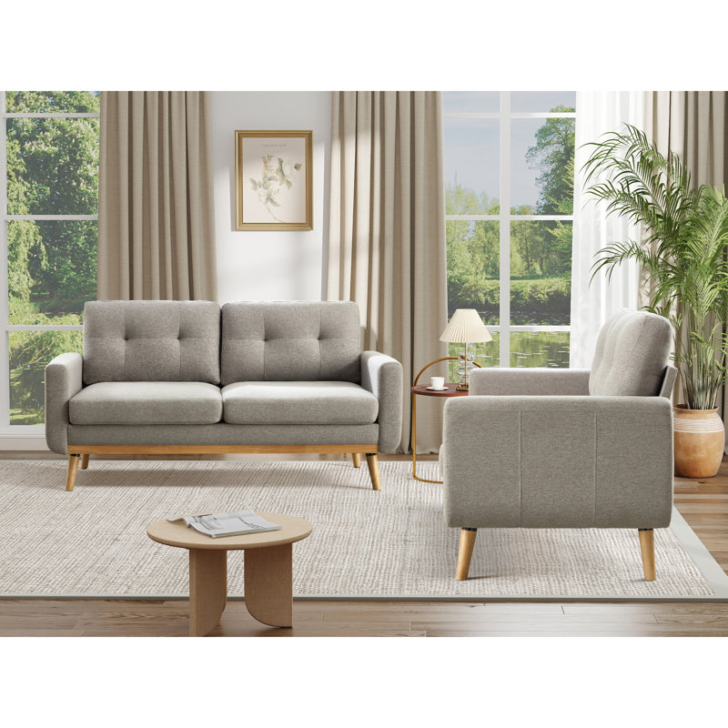 65.4" Wide Upholstered Soft Square Arm Sofa with Solid Wood Legs (Set of 2), Gray