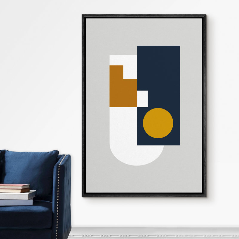 "Signature", impression sur toile encadrée, or, blanc et tableau de formes géométriques foncées à motif géométrique, art moderne, alternative multicolore coloré pour le salon, la chambre à coucher et le bureau - 16 po x 24 po - noir