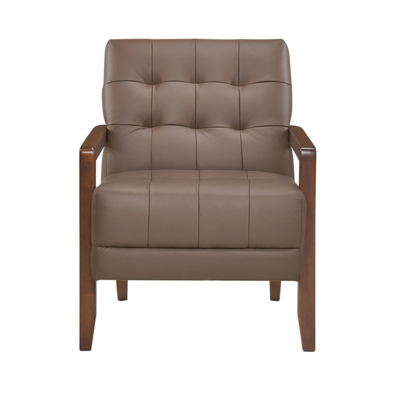 Chaise d'appoint en cuir de style moderne et capitonnée avec détails en bois et finition noyer, Brown